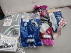 3x Heavy duty gloves with a pair of goalkeeper gloves, new and packaged.