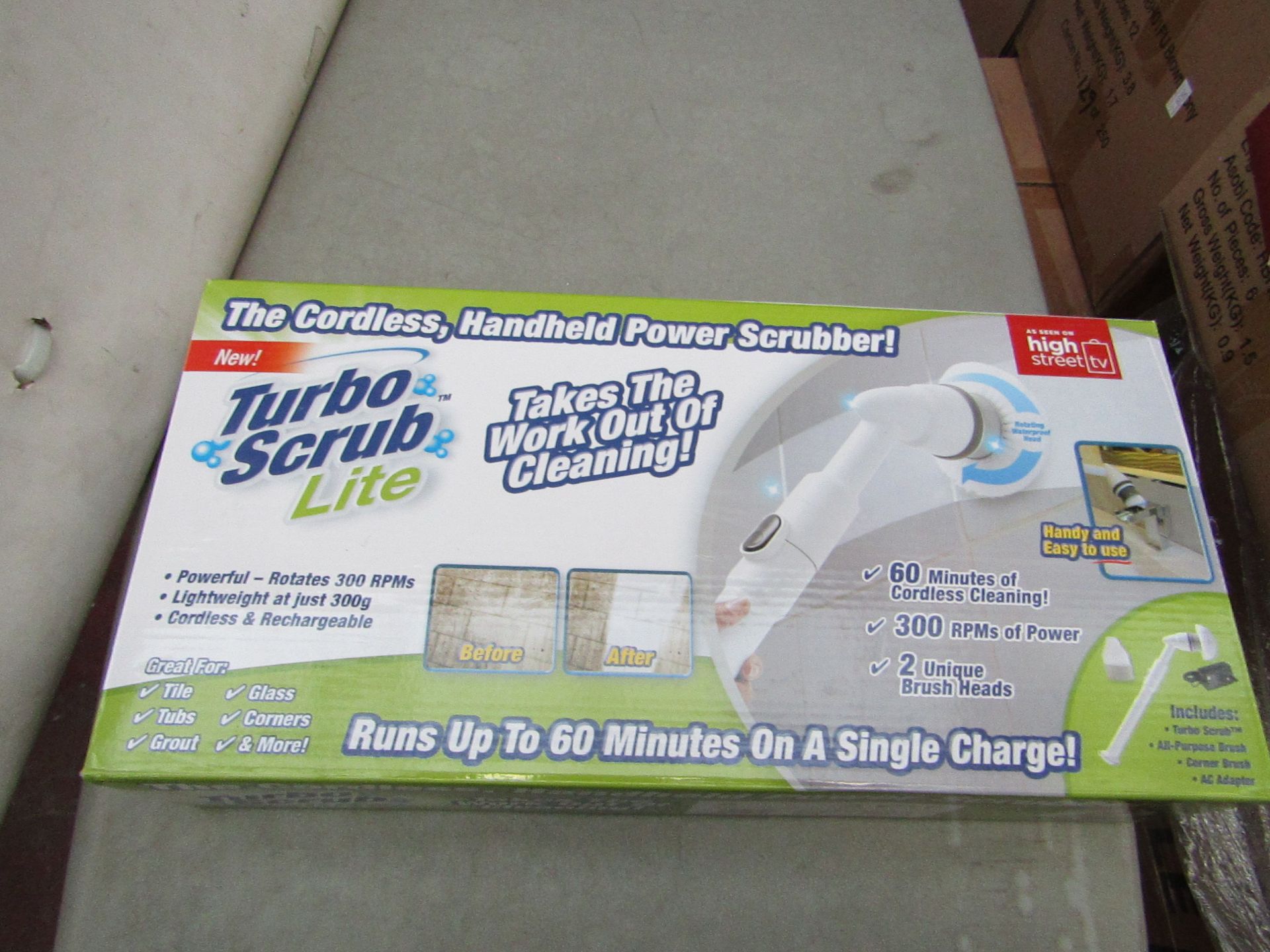 | 1X | TURBO SCRUB LITE CORDLESS HAND HELD POWER SCRUBBER | NEW AND BOXED | SKU C5060191467476 | RRP