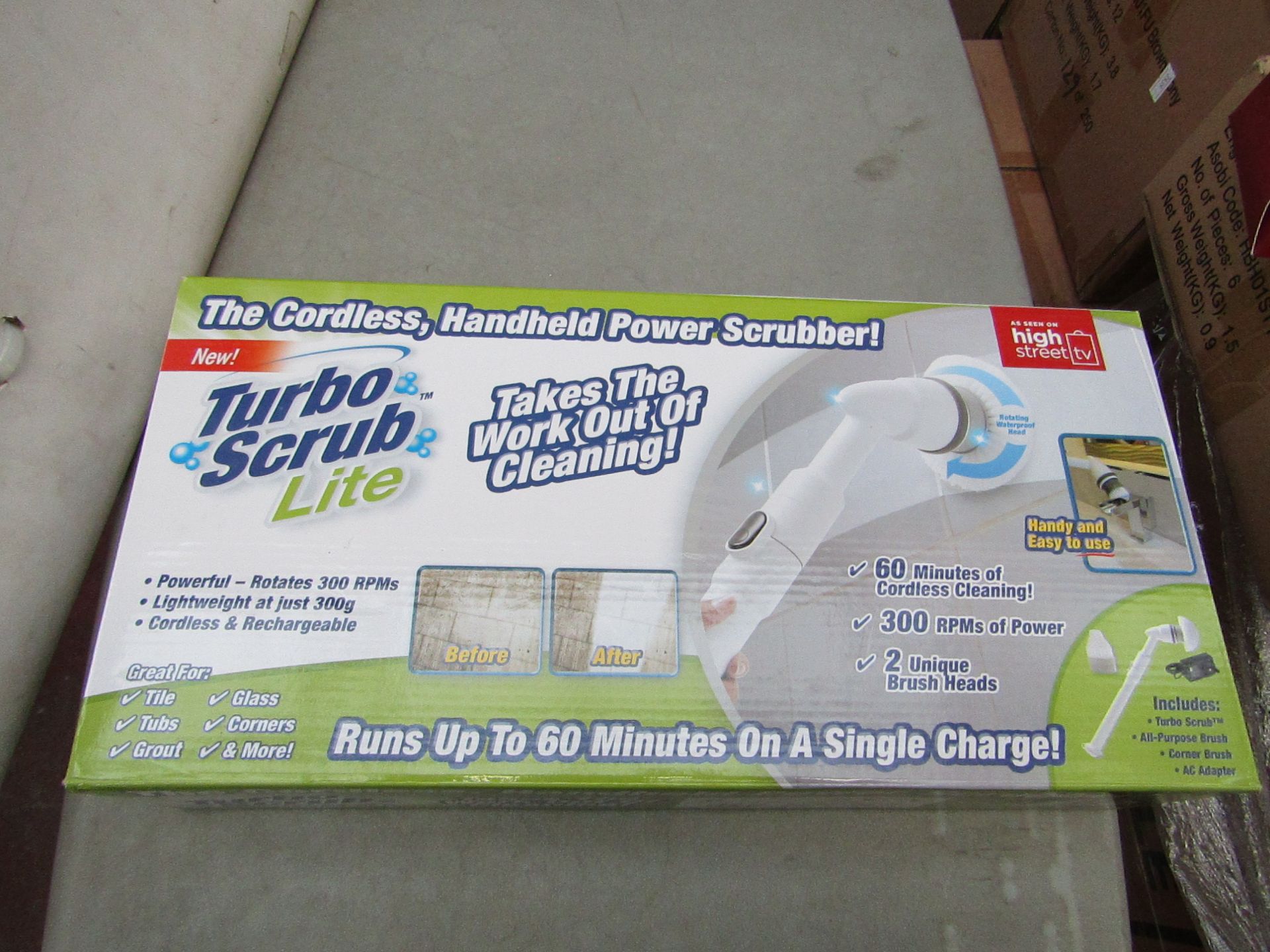 | 1X | TURBO SCRUB LITE CORDLESS HAND HELD POWER SCRUBBER | NEW AND BOXED | SKU C5060191467476 | RRP