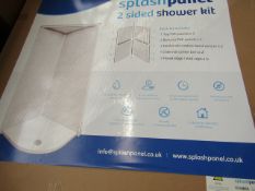 Splash Panel 2 sided shower wall kit in Sandstone, new and boxed, the kit contains 2 1200x1200 top