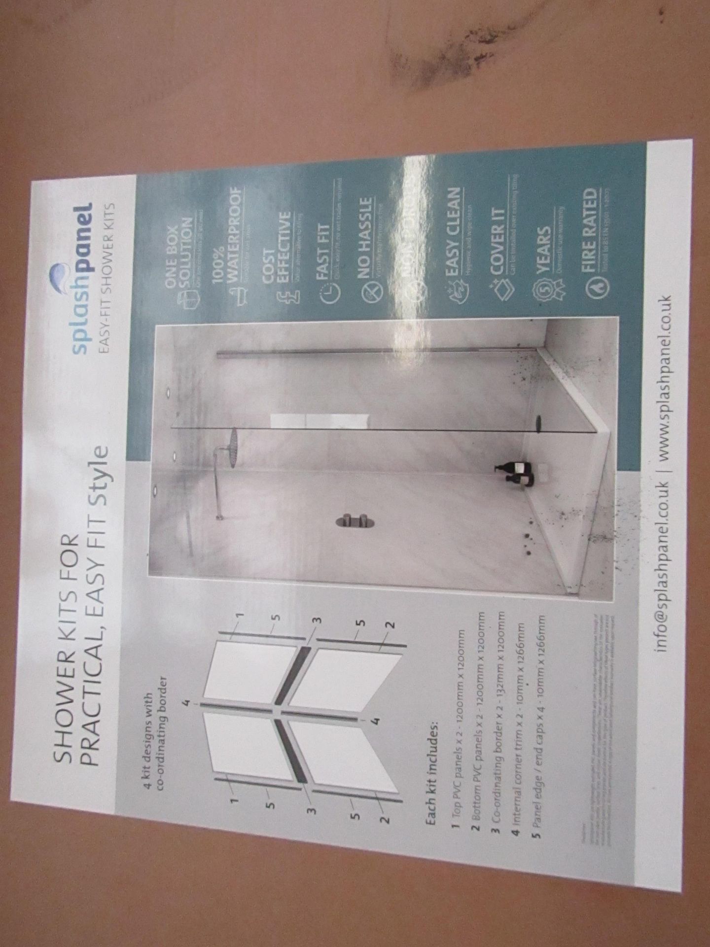 Splash Panel 2 sided shower wall kit in Marble Matt, new and boxed, the kit contains 2 1200x1200 top