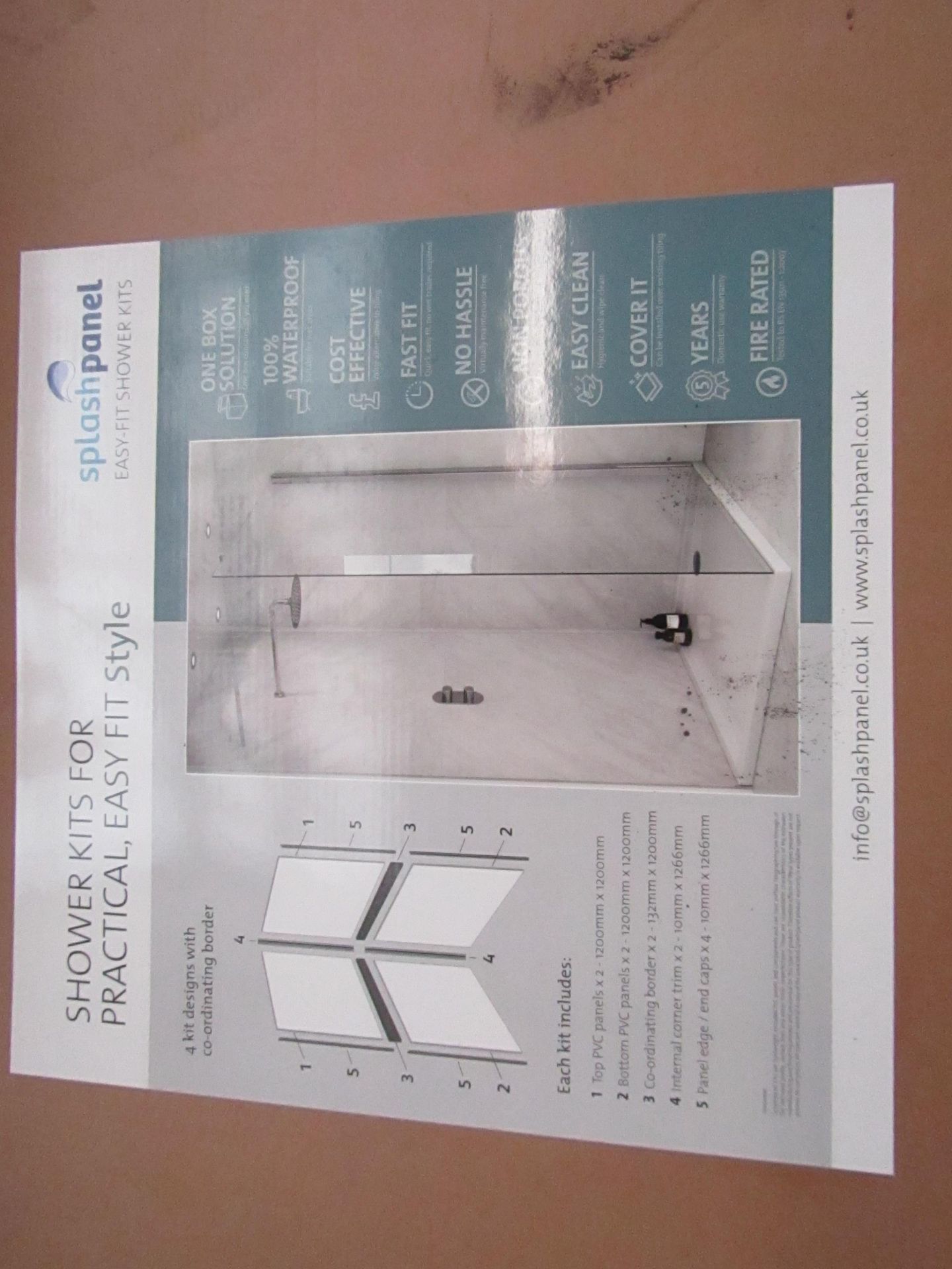 Splash Panel 2 sided shower wall kit in Marble Matt, new and boxed, the kit contains 2 1200x1200 top