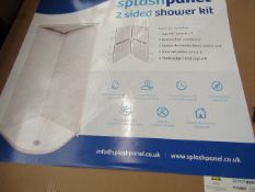 Splash Panel 2 sided shower wall kit in Sandstone, new and boxed, the kit contains 2 1200x1200 top