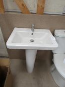 Cloak room basin set that includes a Victoria Plum Verso 550mm sink with Laufen made universal