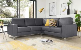 Baltimore Grey Leather Corner Sofa - Condition report see lot zero - Boxed in original packaging -