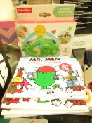 5 Items Being 4 Mr Men xmas Books & a Fisher Price Inflatable. All unused