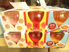 2 Packs of 3 Swizzles Candles. Incl Love Hearts, Drumstick squashies & Rainbow Drops. New &