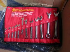 Heshang Tools 12 Piece chrome vanadium steel combination spanner set, new in carry roll.