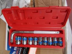 10 Piece MLG Tools socket set with L type handle, new and boxed