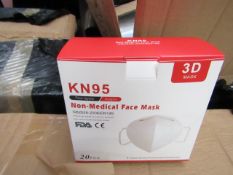 Box of 20x KN95 3D non medical Face mask, new, Produced 20/04/2020 and are best before 2 years