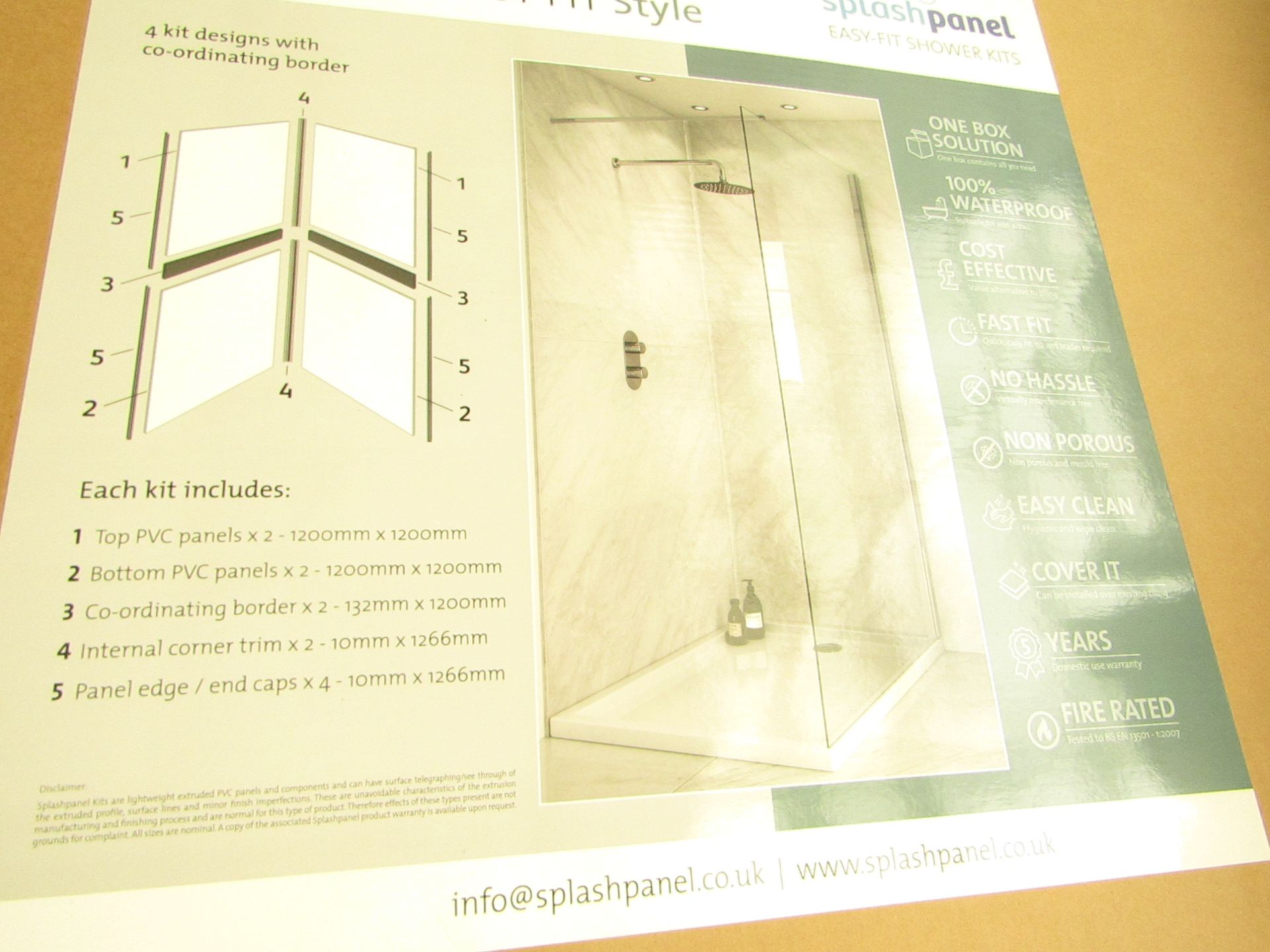 Splash Panel 2 sided shower wall kit in Marble Matt, new and boxed, the kit contains 2 1200x1200 top