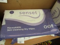 Senset pack of 75 wipes of maceratable skin cleansing dry wipes, new and packaged.