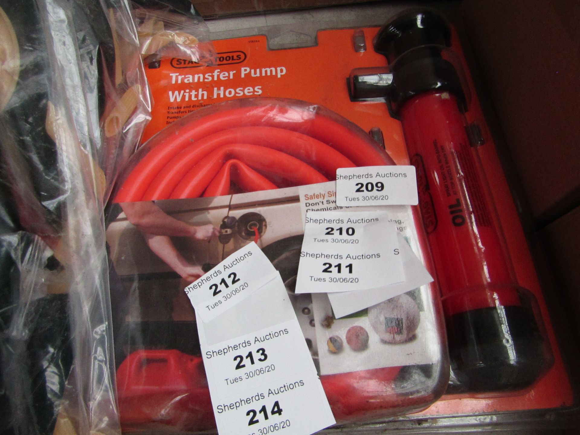 Stag Tools transfer pump with hoses, new and packaged.