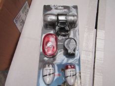 Gear'd LED Bike light set, includes LED front and back lights with front torch and mounts, new