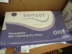 Senset pack of 75 wipes of maceratable skin cleansing dry wipes, new and packaged.