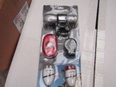 Gear'd LED Bike light set, includes LED front and back lights with front torch and mounts, new