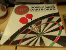 Global Gizmos Double Sided Dart Board Traditional on One Side & Target Game on the Other 6 darts