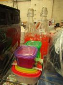4 items being 2 x Stopper Top Glass Storage Bottles & 2 sets of Plastic Storage Containers