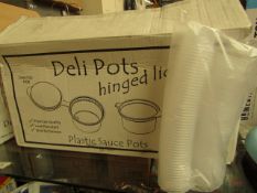 Approx 1000 2 oz Deli/Sauce Pots with hinged lids new