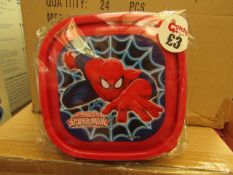 Box of 24 Spiderman Plastic Snack boxes. New & Packaged. RRP £3 each