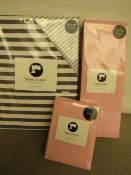 Sanctuary Harper Mono Superking Bedding set With Blush Fitted sheet & a Pair of Blush Pillow