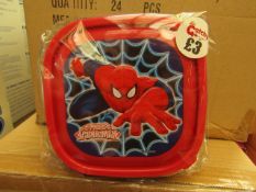 Box of 24 Spiderman Plastic Snack boxes. New & Packaged. RRP £3 each
