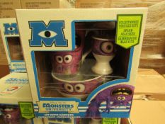 4 x Disney Pixar Monsters University Breakfast Sets. Incl Bowl, Mug & Egg Cup. Boxed (see image for