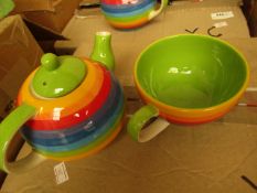 4 x Shared Earth Rainbow Ceramic Teapot & Cup for One new
