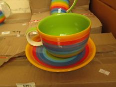 3 x Shared Earth Rainbow Ceramic Cup & Saucers new