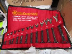 Heshang Tools 12 Piece chrome vanadium steel combination spanner set, new in carry roll.