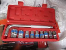 10 Piece MLG Tools socket set with L type handle, new and boxed