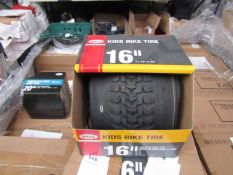 Box of 2x Bell 16" Kids Bike tyres, new and boxed