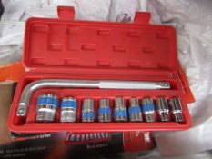 10 Piece MLG Tools socket set with L type handle, new and boxed