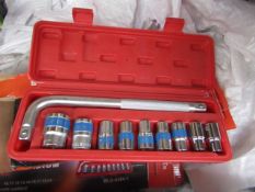 10 Piece MLG Tools socket set with L type handle, new and boxed