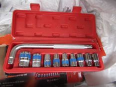 10 Piece MLG Tools socket set with L type handle, new and boxed