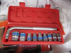 10 Piece MLG Tools socket set with L type handle, new and boxed