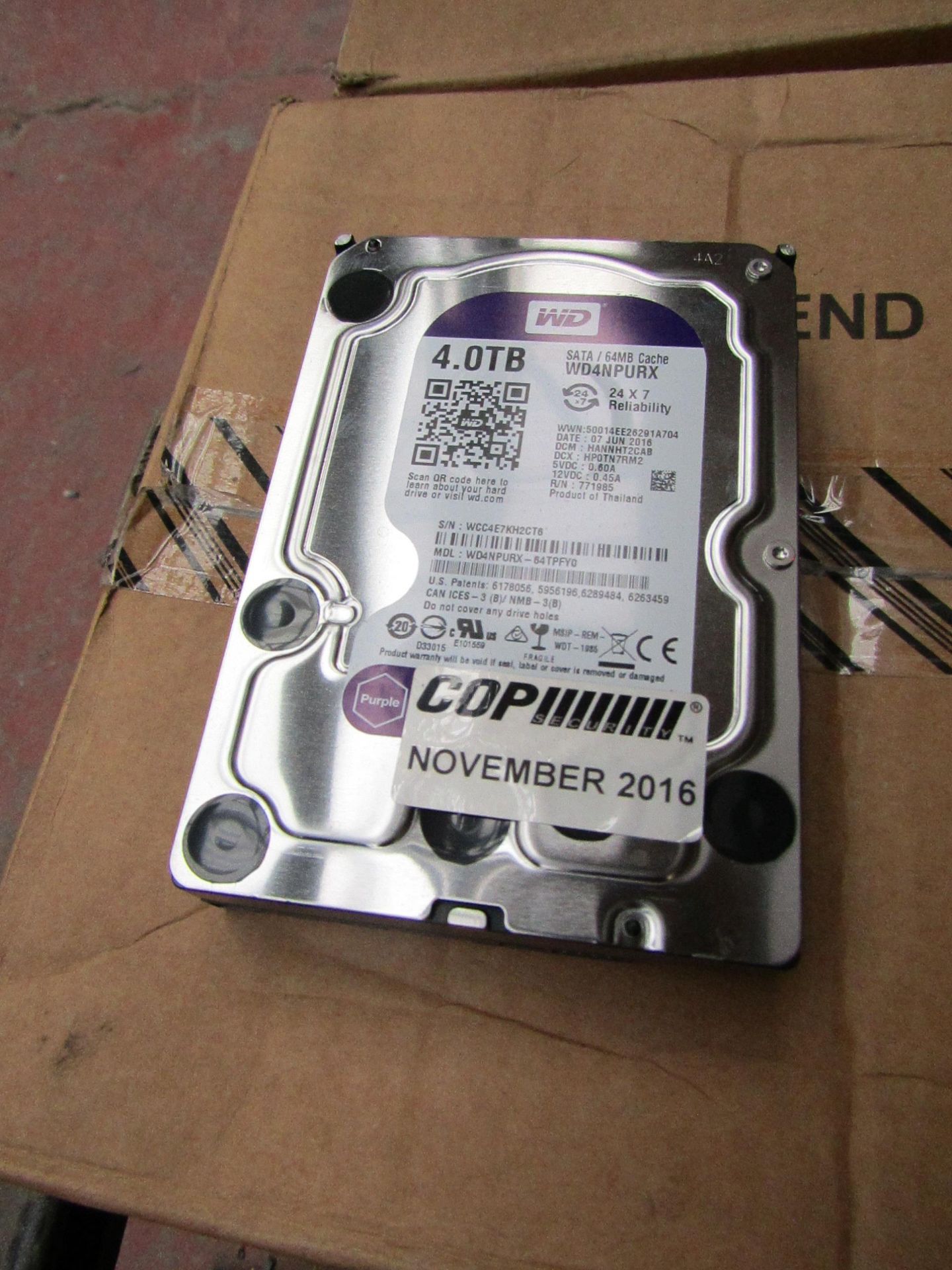 Western Digital 4TB hard drive, tested working.