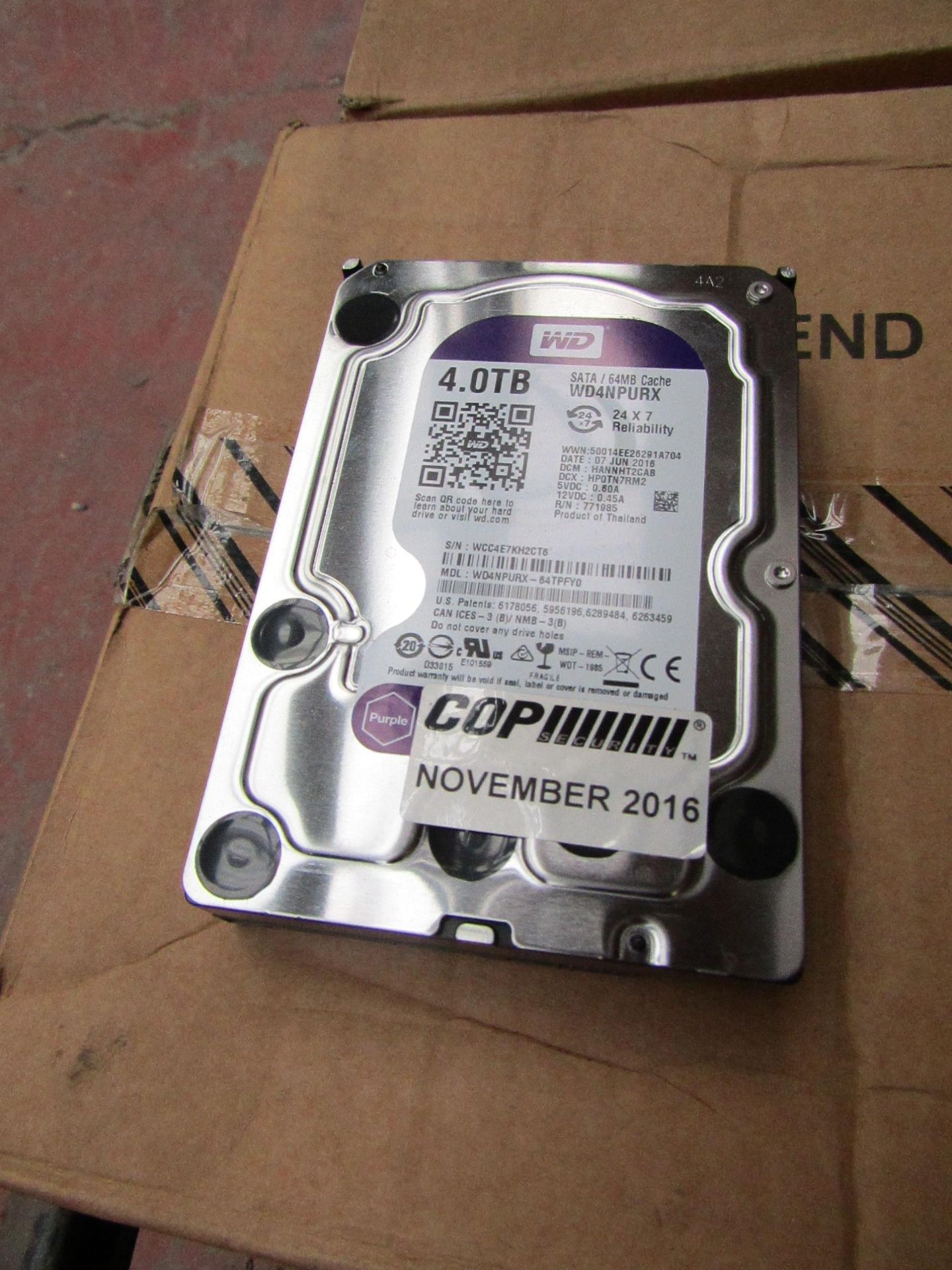 Western Digital 4TB hard drive, tested working.