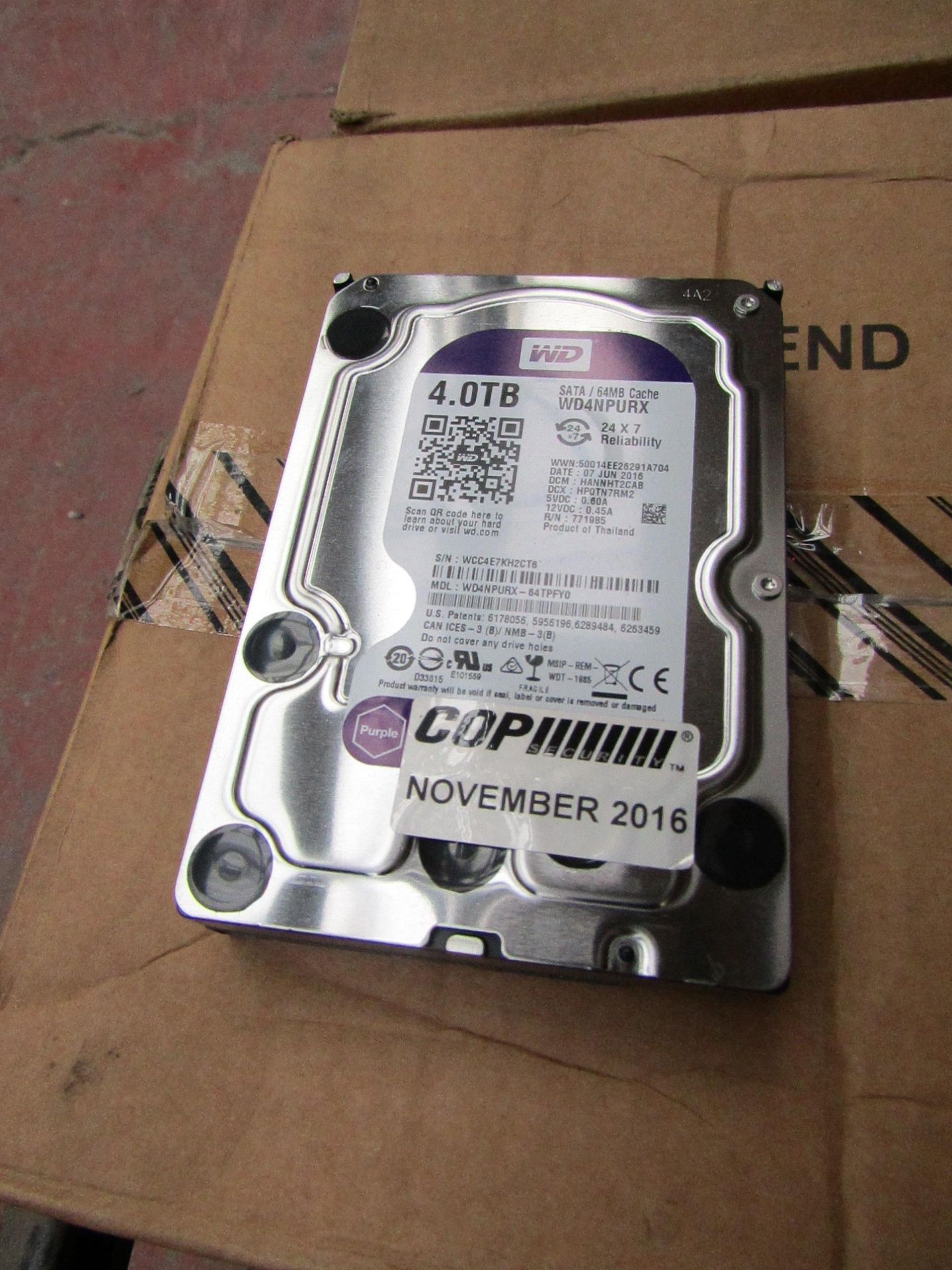 Western Digital 4TB hard drive, tested working.