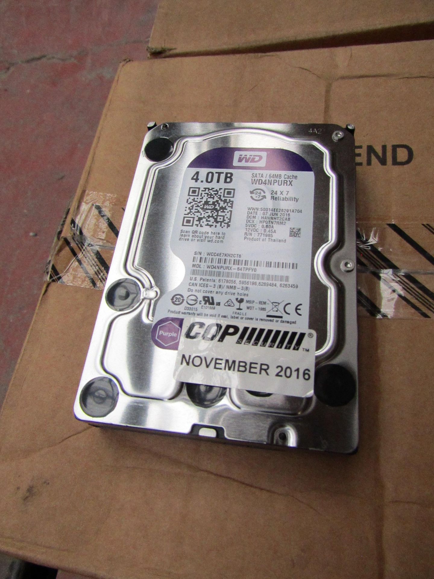 Western Digital 4TB hard drive, tested working.