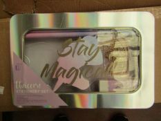 3 x Stay Magical Unicorn Stationary Sets in metal Tins. New