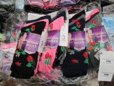 12 x pairs Design Ladies Socks size 4-7 new & packaged see image for design