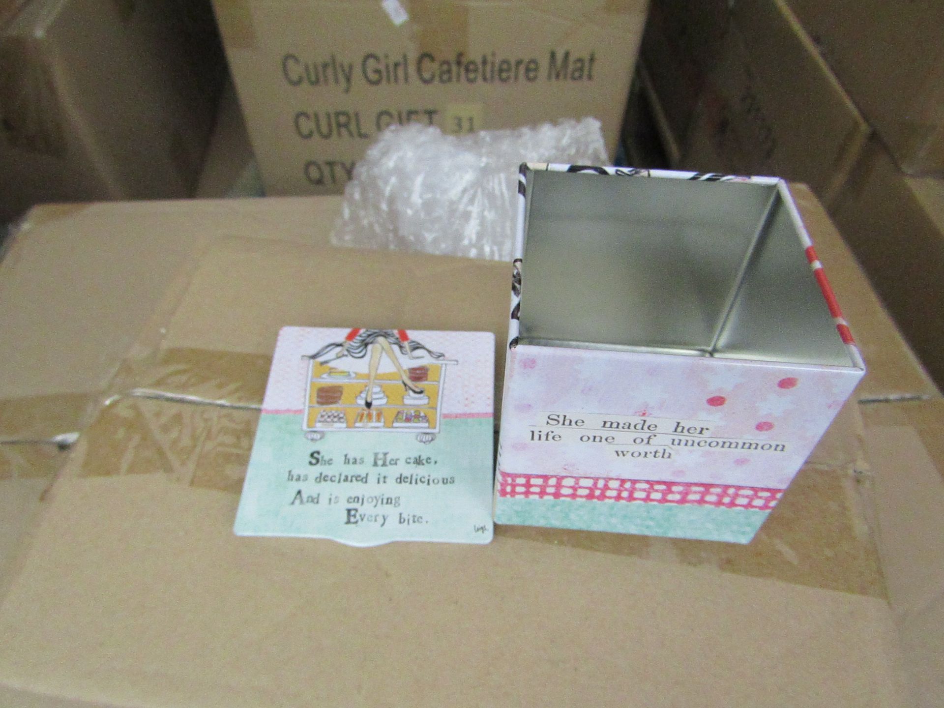 12x Curly Girl Metal Storage tins. New & Boxed