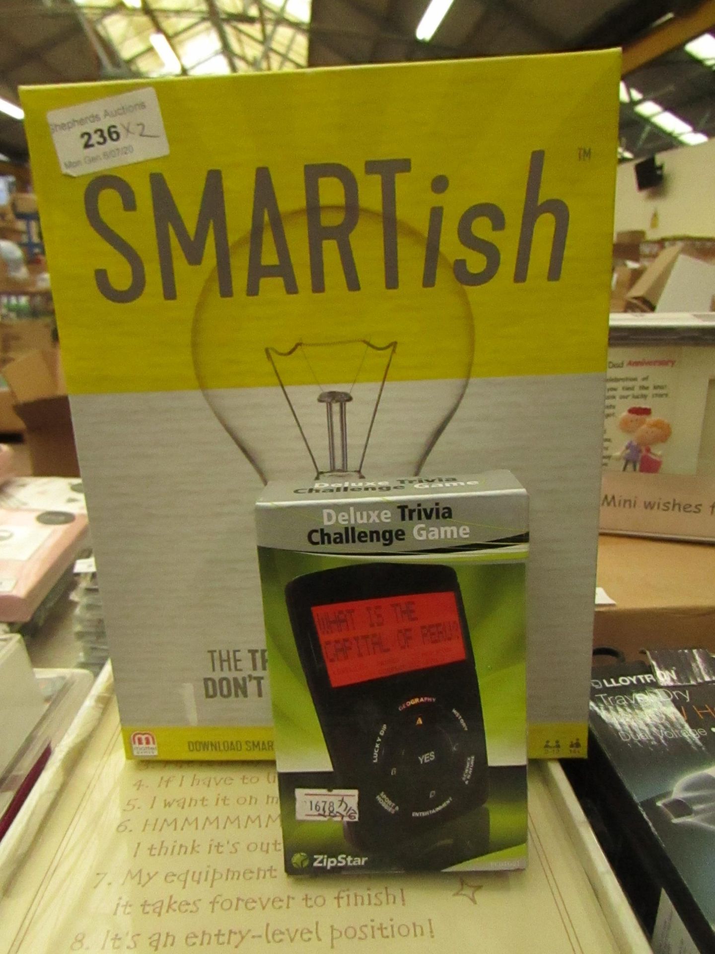 2 items being Smartish Trivia Game new & 1 x Zipstar Deluke Trivia Challenge Game packaged