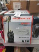 Baofeng portable two way radio, new and boxed.