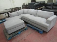 Grey Stud detail 3 piece L shaped sofa, in good condtion but the material is a bit bobbly.