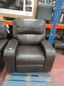 Brown leather Electric reclining arm chair, the leather is peeling and requires professional