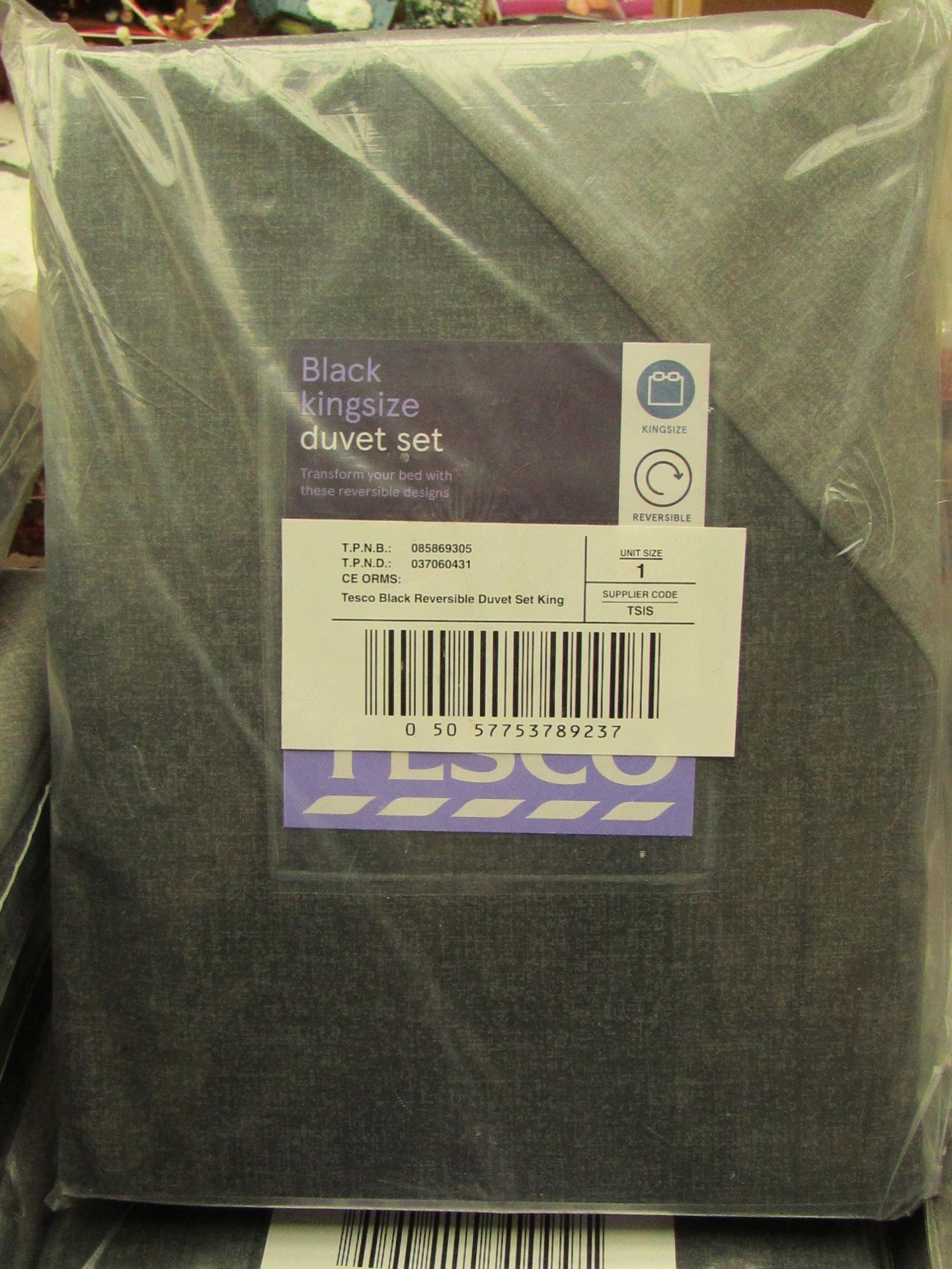 Tesco black double duvet set, size kingsize, new and packaged.