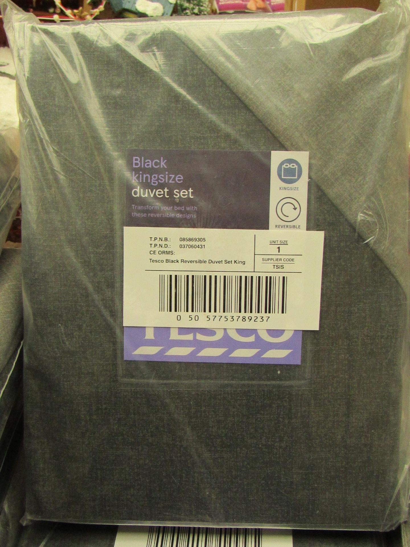 Tesco black double duvet set, size kingsize, new and packaged.