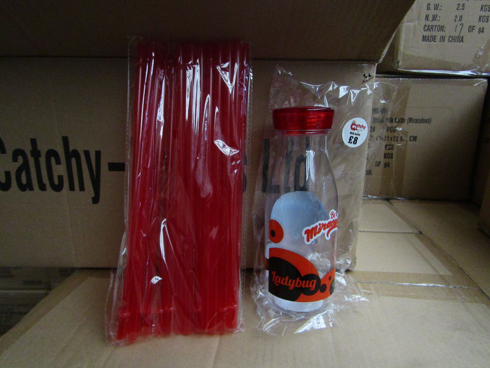 24 x Be Miraculous Lady Bug Milk Bottles with Straws. RRP £8 each New & Packaged
